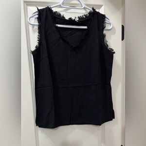 Black Frayed Sleeveless Top
